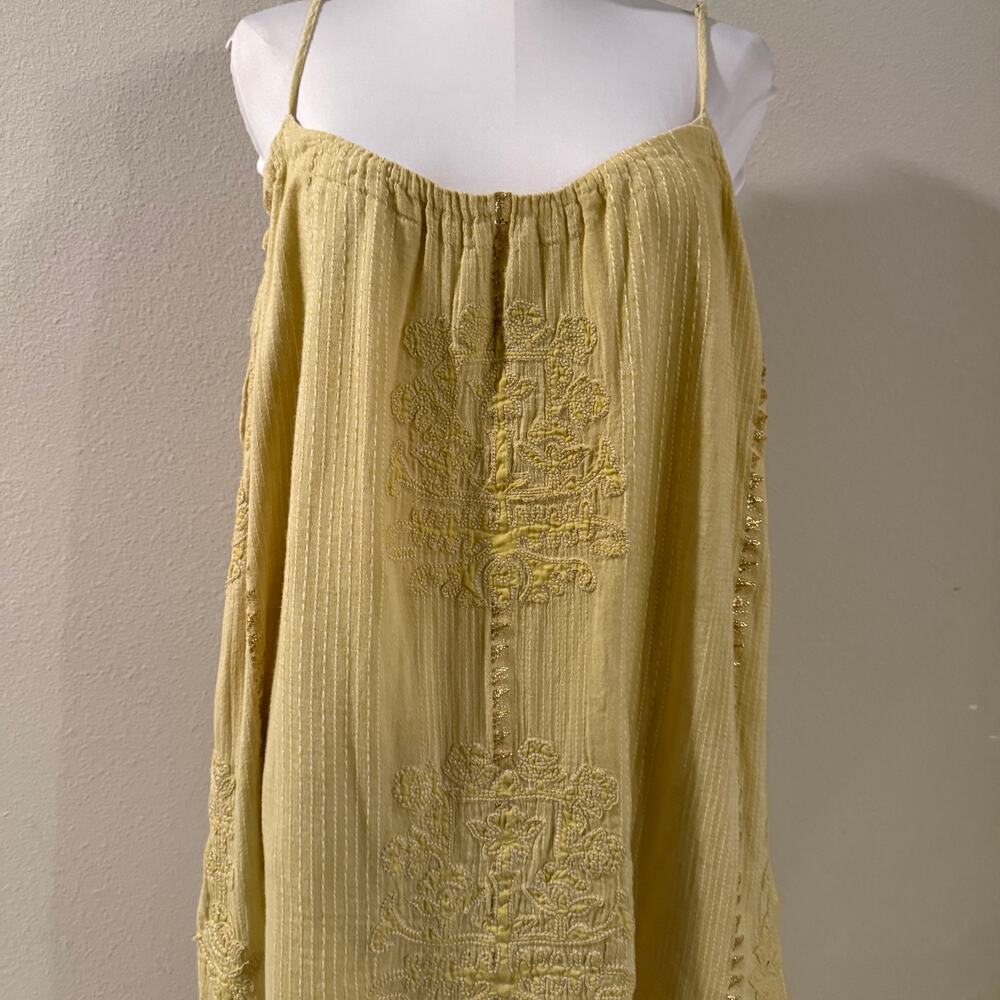 Zara Embroidered Relaxed Cotton Maxi Dress Butter Yellow Boho Sleeveless Large - Picture 4 of 10